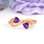 Unique Intertwined 3 Prong Double Heart Cut Amethyst Engagement Ring - Additional view