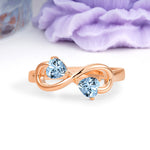 Unique Intertwined 3 Prong Double Heart Cut Aquamarine Engagement Ring - Additional view