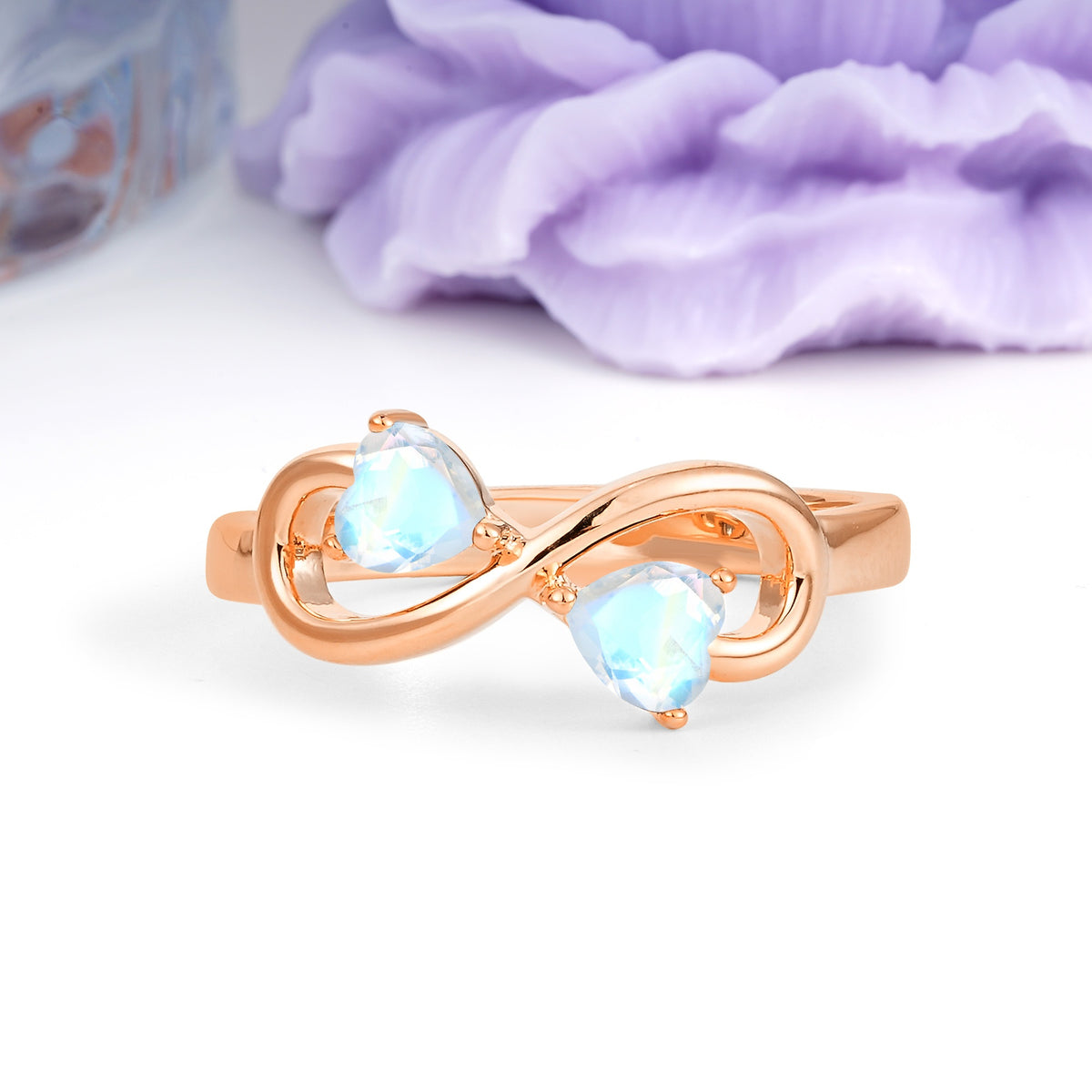 Unique Intertwined 3 Prong Double Heart Cut Moonstone Engagement Ring - Additional view