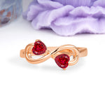 Unique Intertwined 3 Prong Double Heart Cut Ruby Engagement Ring - Additional view