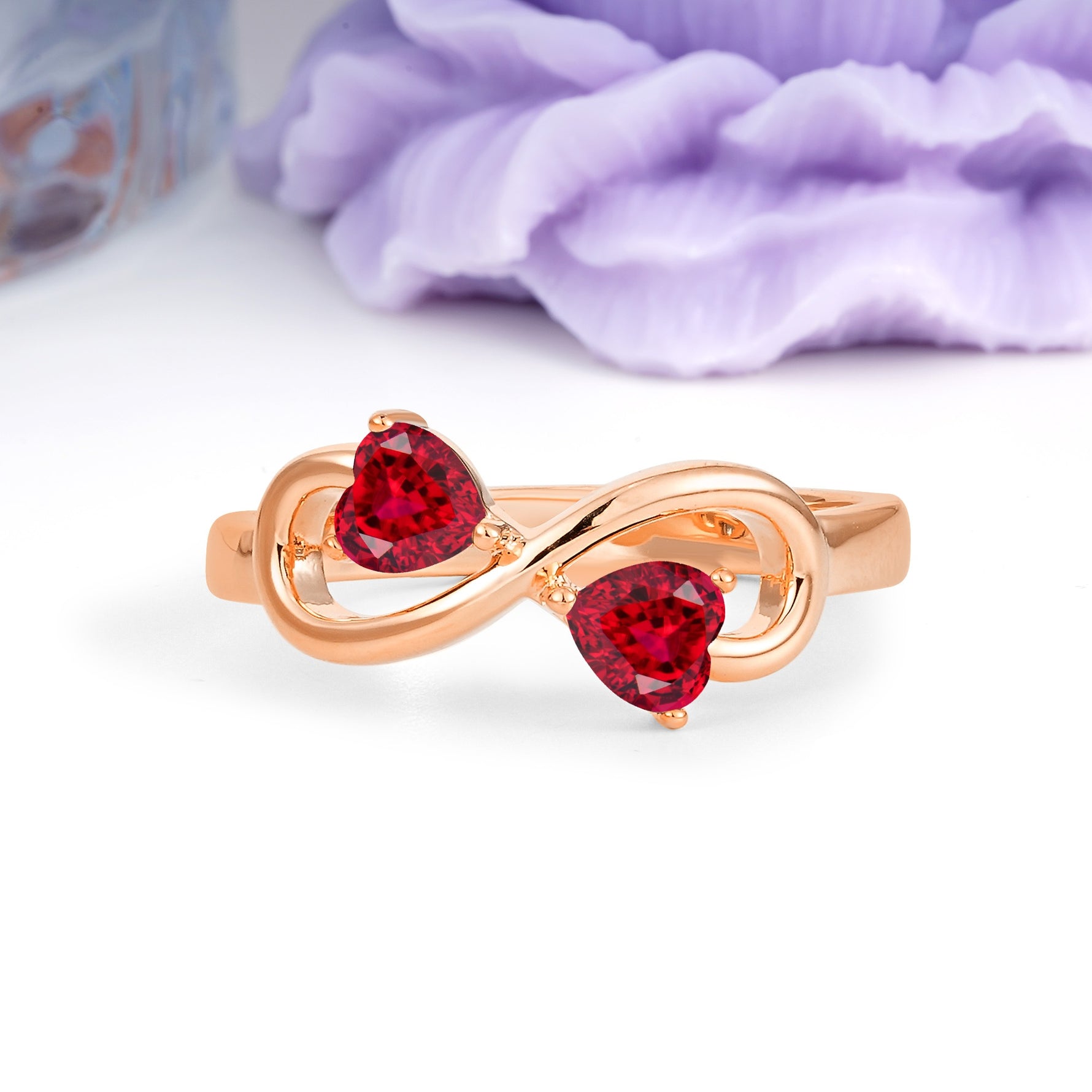 Unique Intertwined 3 Prong Double Heart Cut Ruby Engagement Ring - Additional view