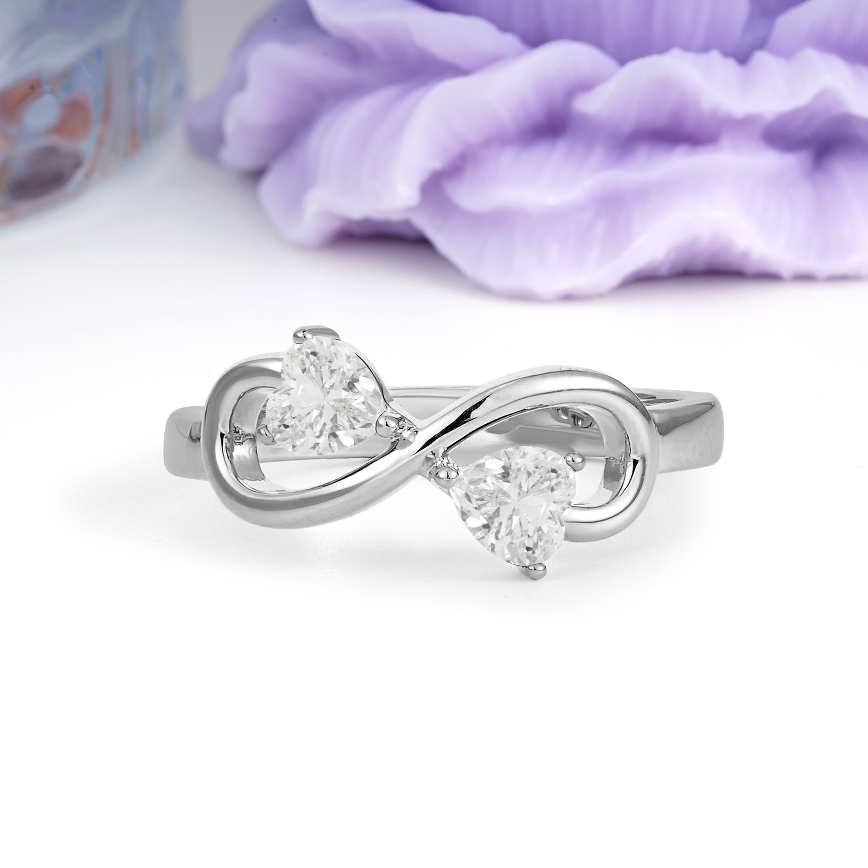 Unique Intertwined 3 Prong Double Heart Cut Moissanite Engagement Ring - Additional view