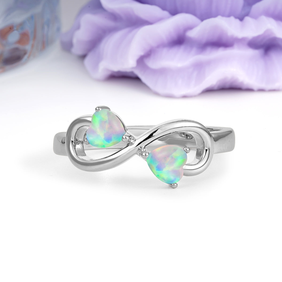 Unique Intertwined 3 Prong Double Heart Cut Fire Opal Engagement Ring - Additional view