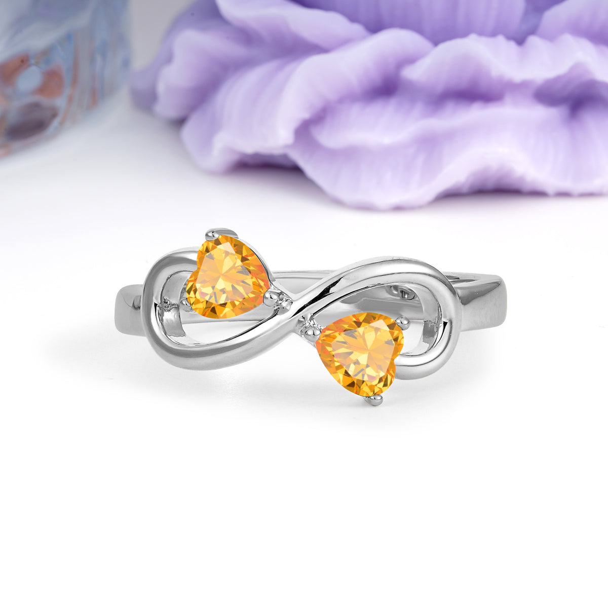 Unique Intertwined 3 Prong Double Heart Cut Citrine Engagement Ring - Additional view