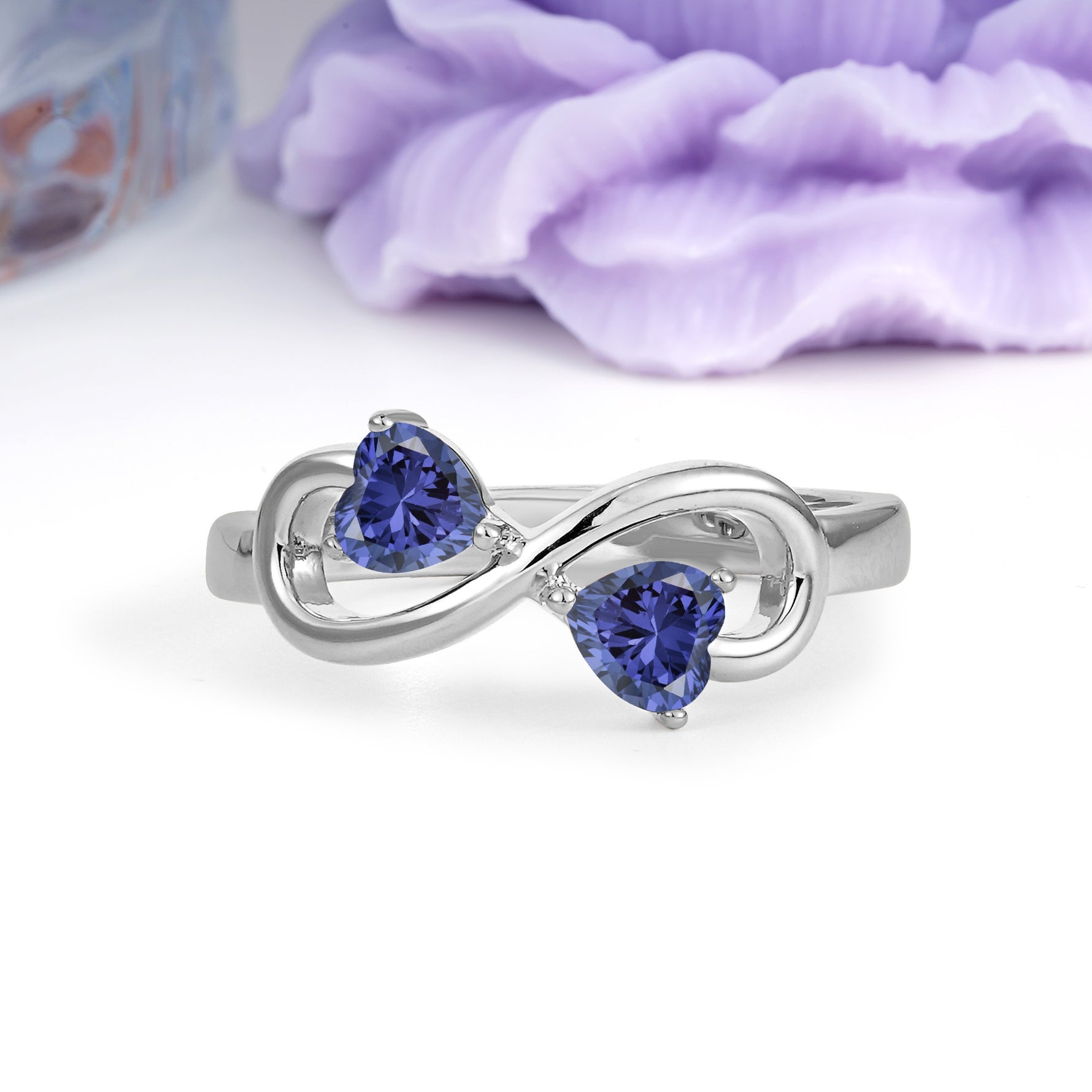 Unique Intertwined 3 Prong Double Heart Cut Tanzanite Engagement Ring - Additional view