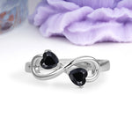 Unique Intertwined 3 Prong Double Heart Cut Black Onyx Engagement Ring - Additional view