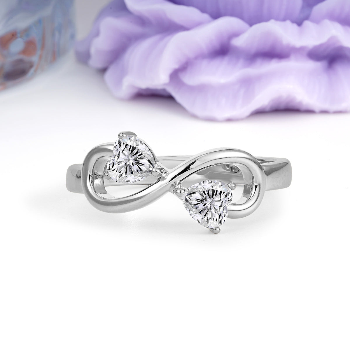 Unique Intertwined 3 Prong Double Heart Cut Lab Diamond Engagement Ring - Additional view