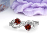 Unique Intertwined 3 Prong Double Heart Cut Garnet Engagement Ring - Additional view