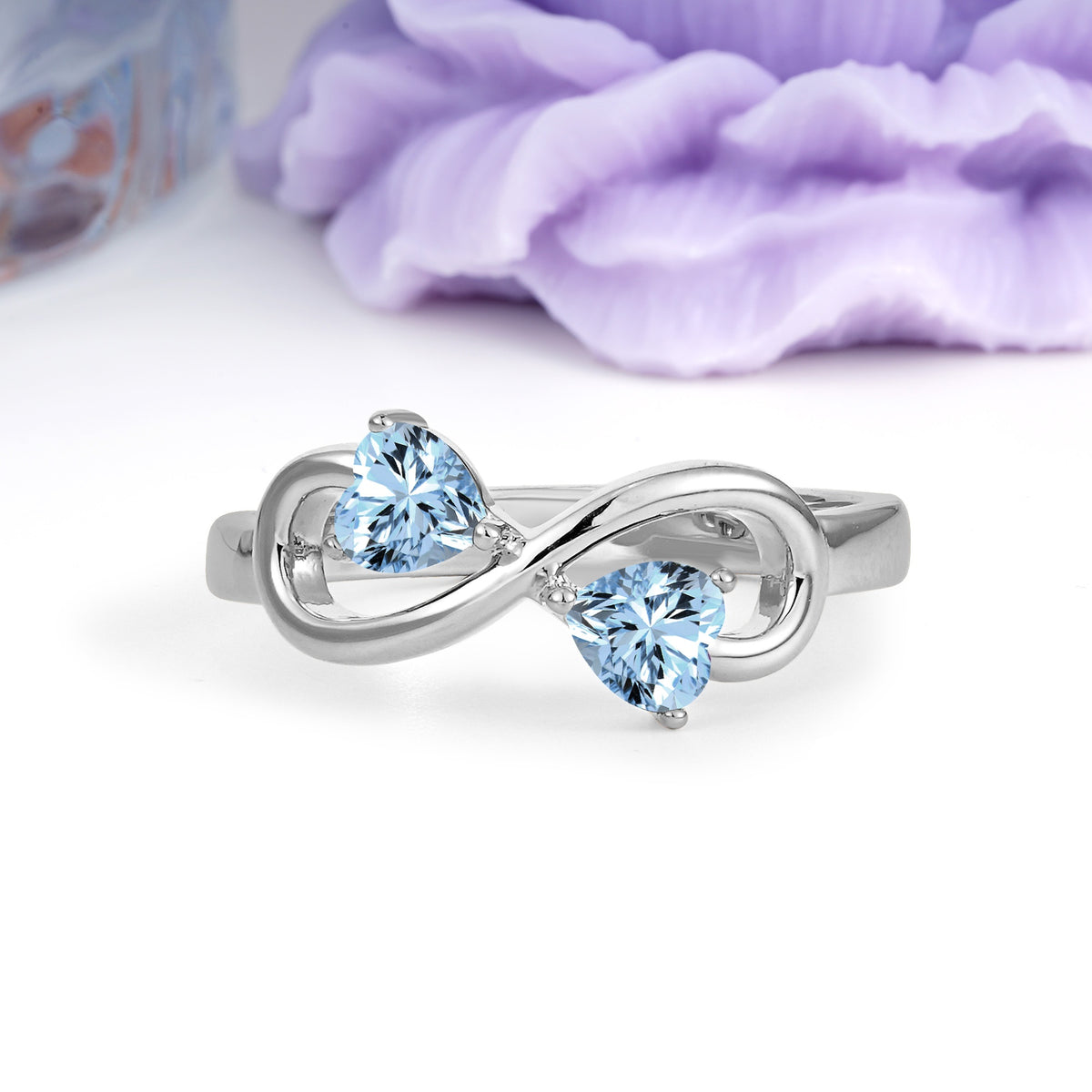 Unique Intertwined 3 Prong Double Heart Cut Aquamarine Engagement Ring - Additional view