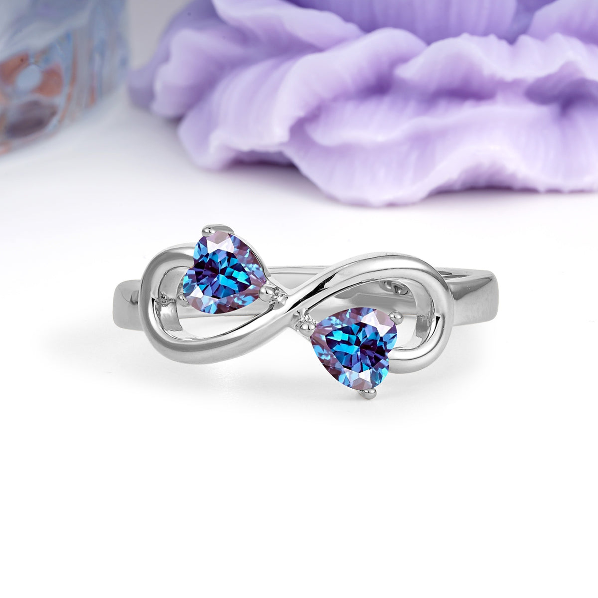 Unique Intertwined 3 Prong Double Heart Cut Alexandrite Engagement Ring - Additional view