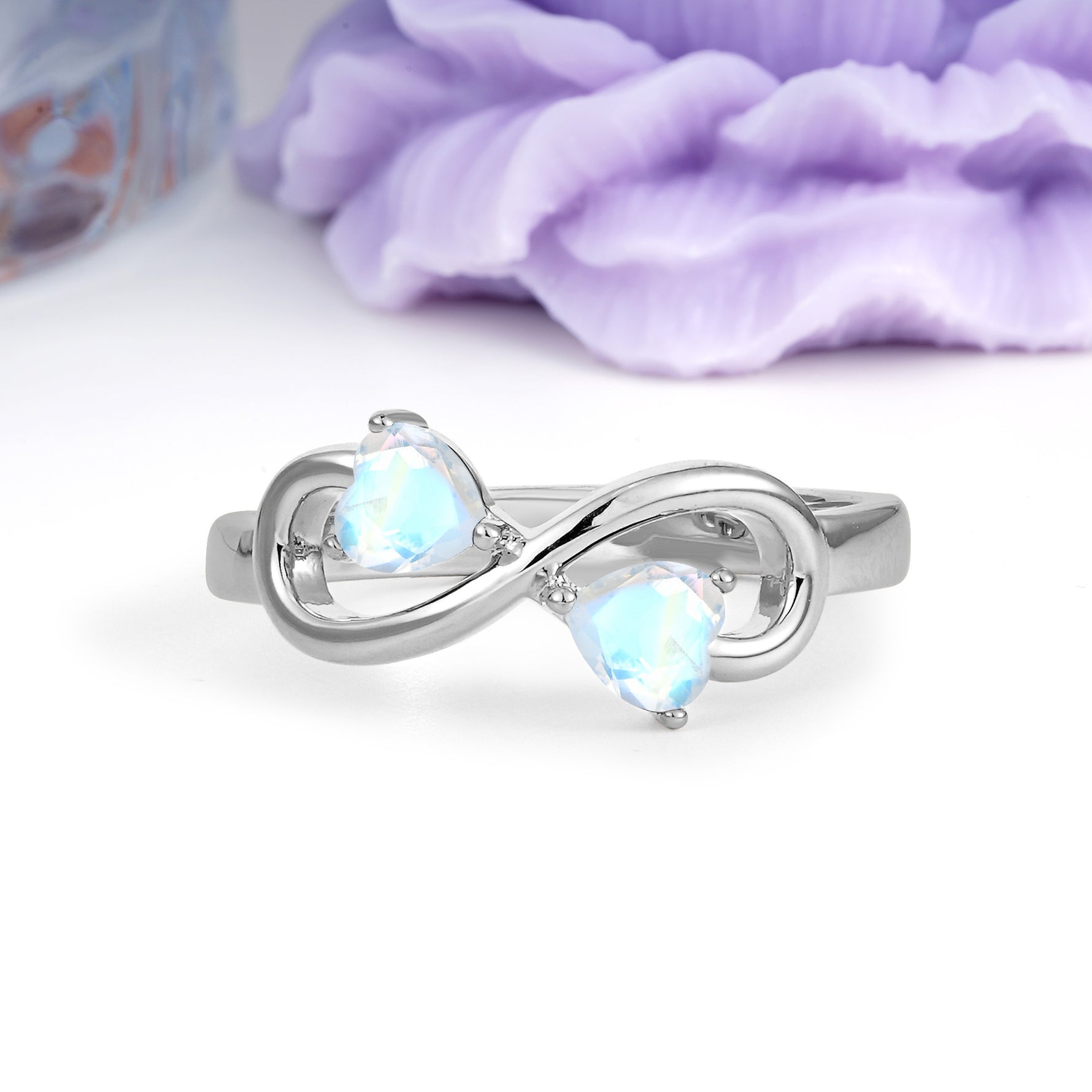Unique Intertwined 3 Prong Double Heart Cut Moonstone Engagement Ring - Additional view