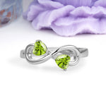 Unique Intertwined 3 Prong Double Heart Cut Peridot Engagement Ring - Additional view
