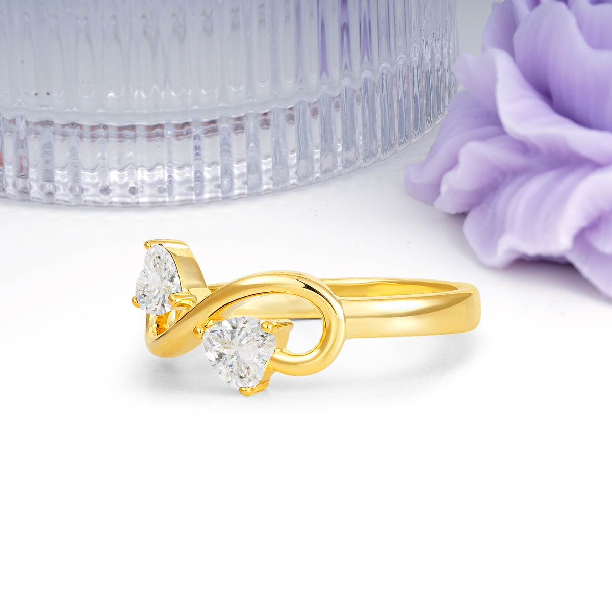 Unique Intertwined 3 Prong Double Heart Cut Moissanite Engagement Ring - Additional view