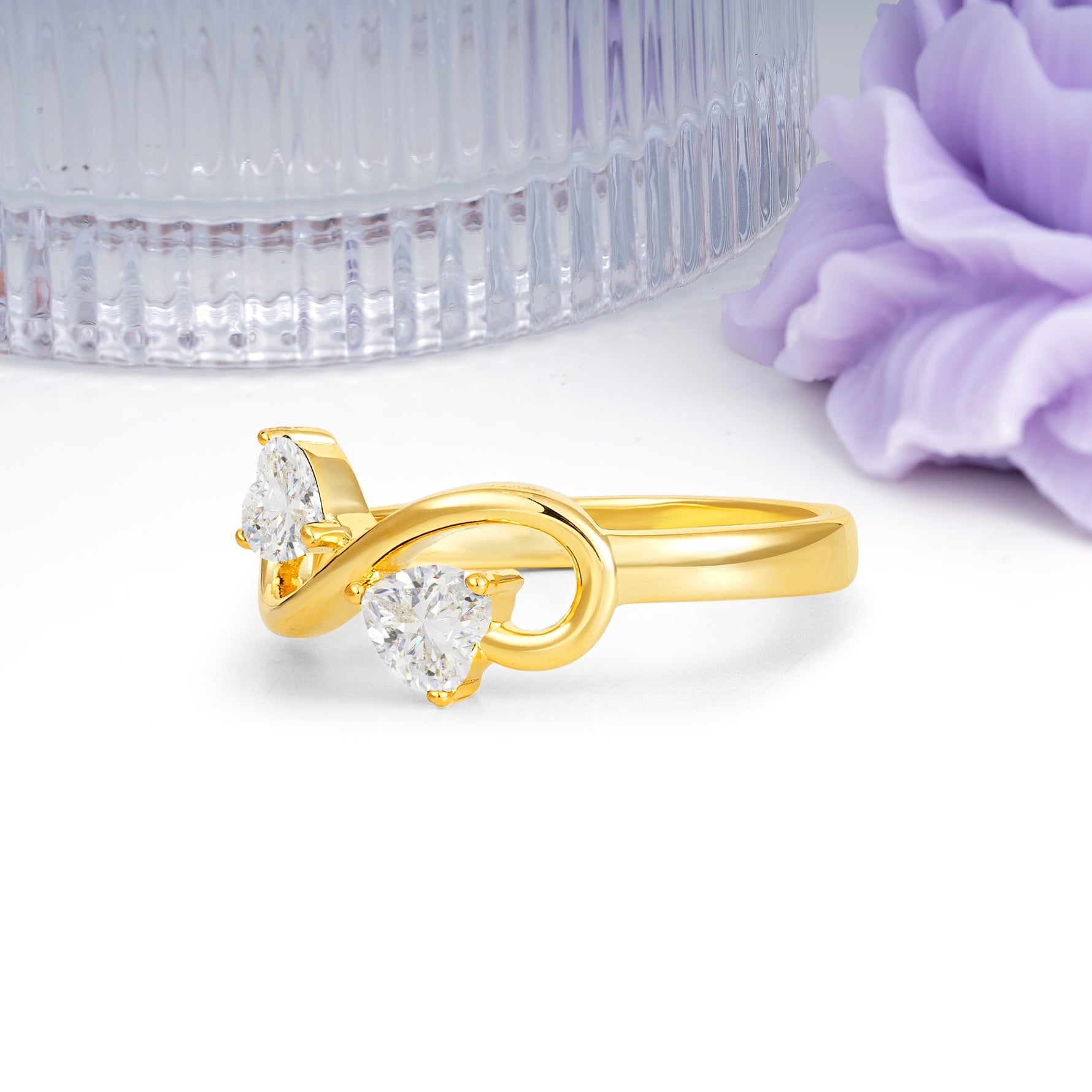 Unique Intertwined 3 Prong Double Heart Cut Moissanite Engagement Ring - Additional view