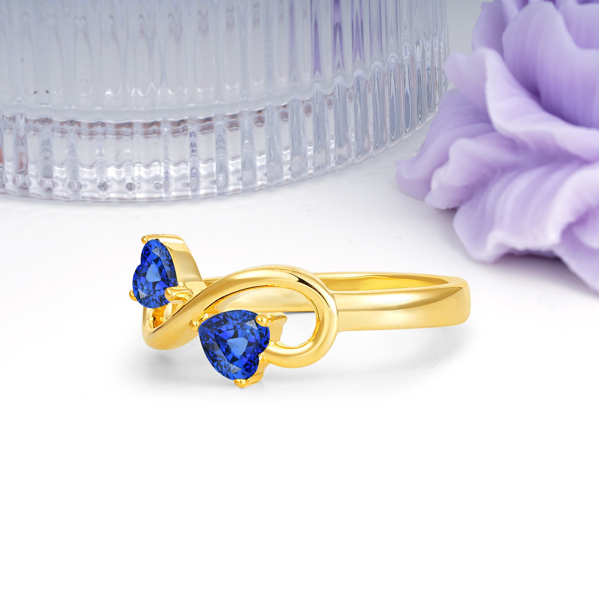 Unique Intertwined 3 Prong Double Heart Cut Sapphire Engagement Ring - Additional view