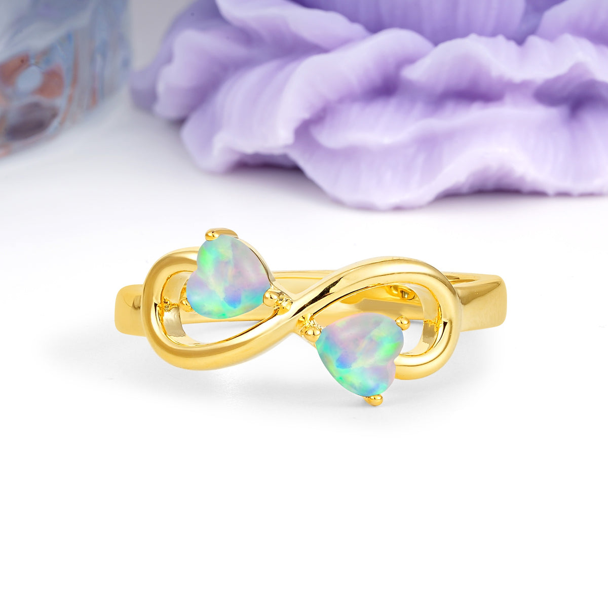 Unique Intertwined 3 Prong Double Heart Cut Fire Opal Engagement Ring - Additional view