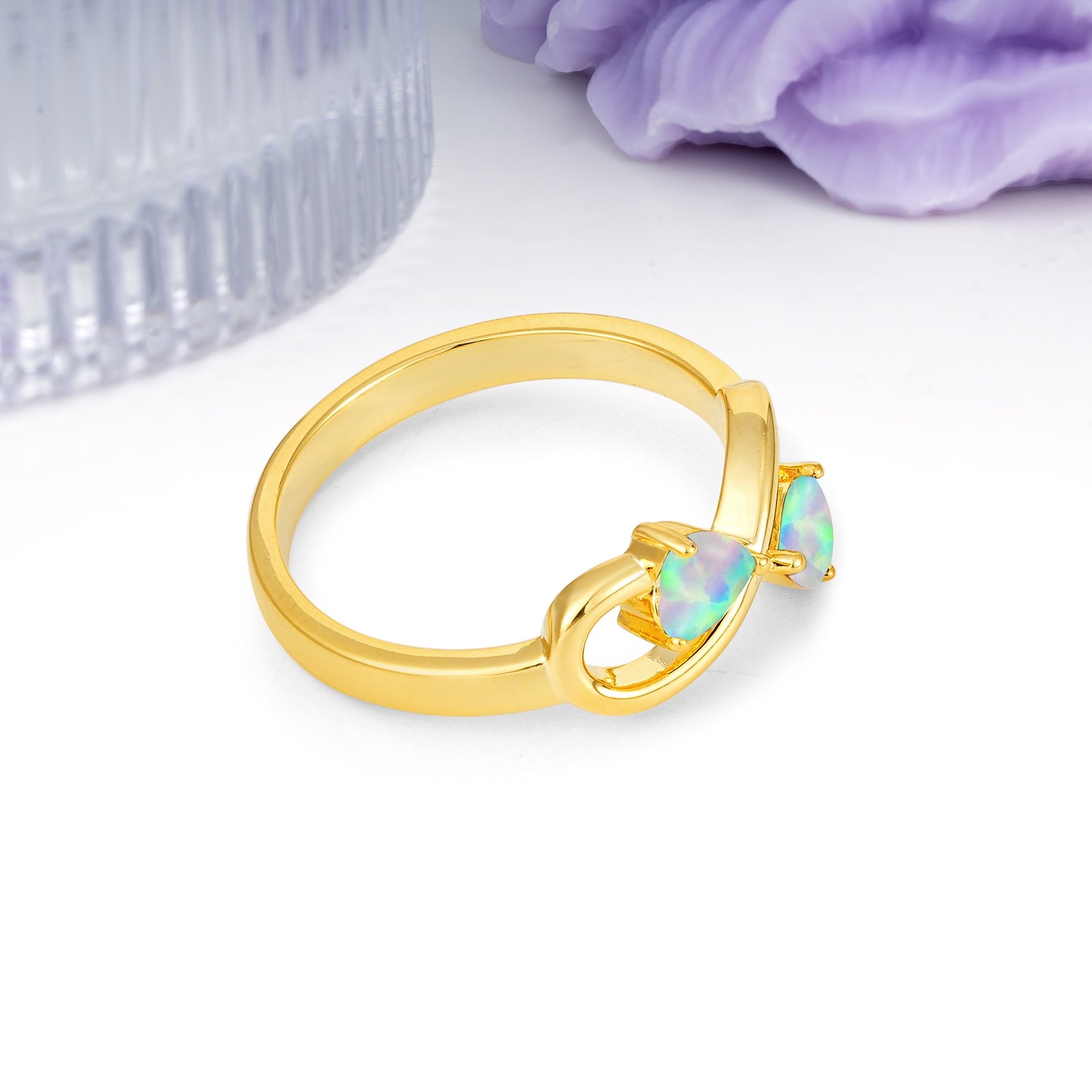 Unique Intertwined 3 Prong Double Heart Cut Fire Opal Engagement Ring - Additional view