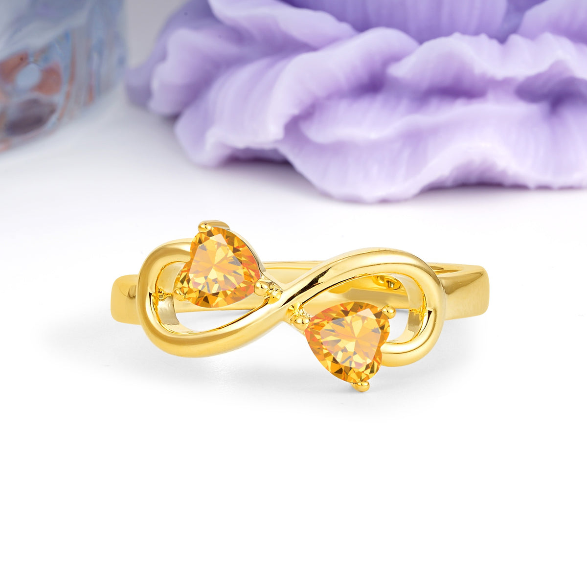 Unique Intertwined 3 Prong Double Heart Cut Citrine Engagement Ring - Additional view