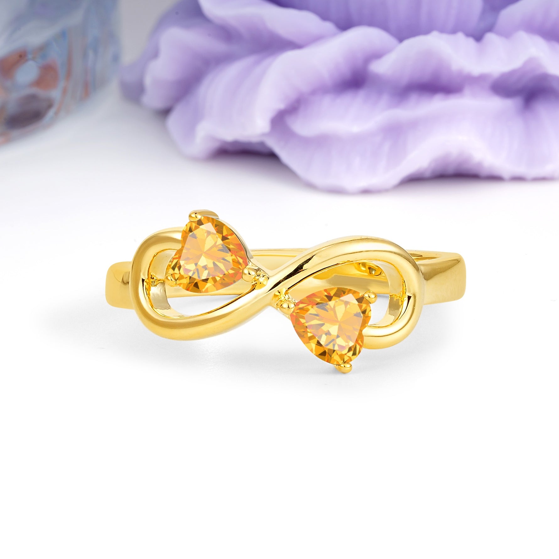 Unique Intertwined 3 Prong Double Heart Cut Citrine Engagement Ring - Additional view