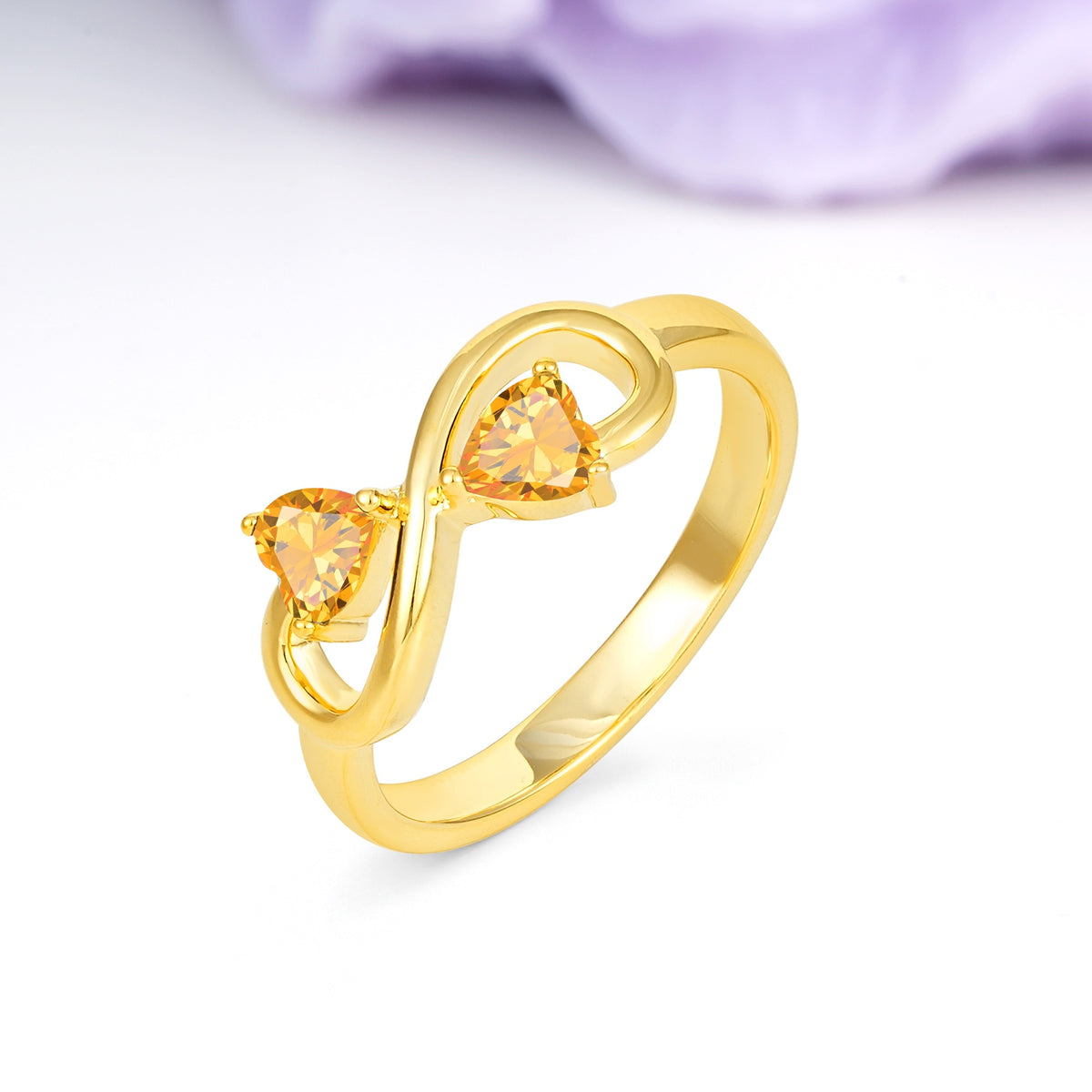 Unique Intertwined 3 Prong Double Heart Cut Citrine Engagement Ring - Additional view