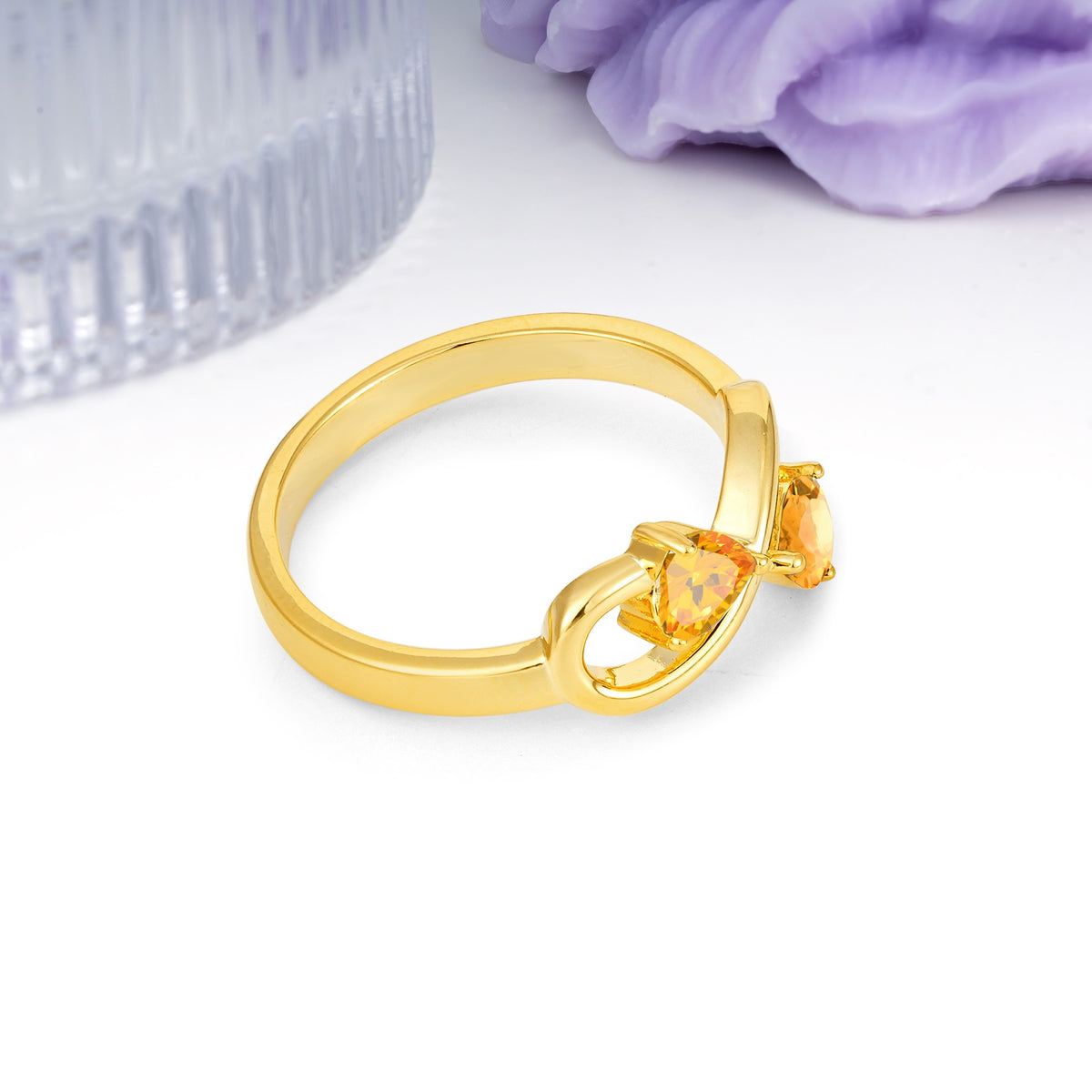 Unique Intertwined 3 Prong Double Heart Cut Citrine Engagement Ring - Additional view