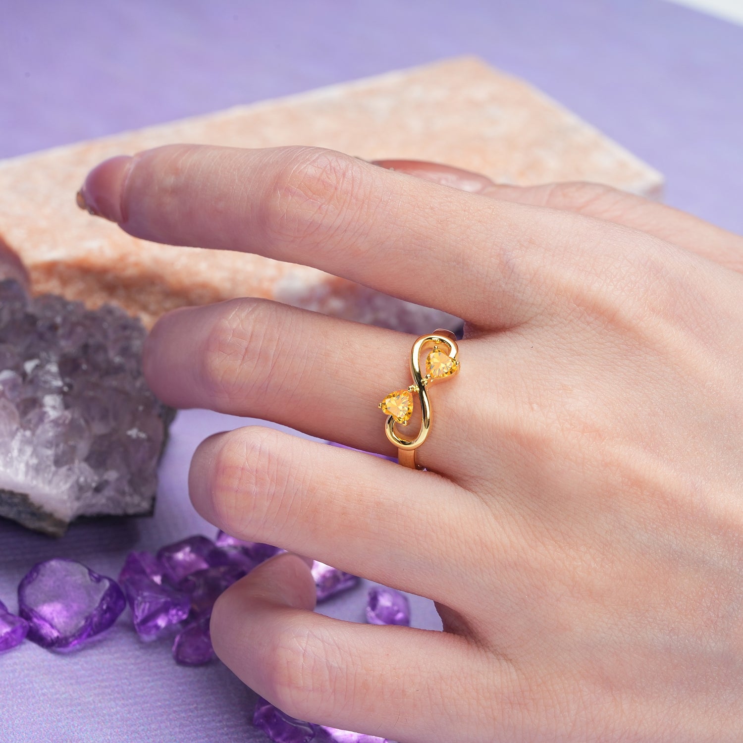 Unique Intertwined 3 Prong Double Heart Cut Citrine Engagement Ring - Additional view