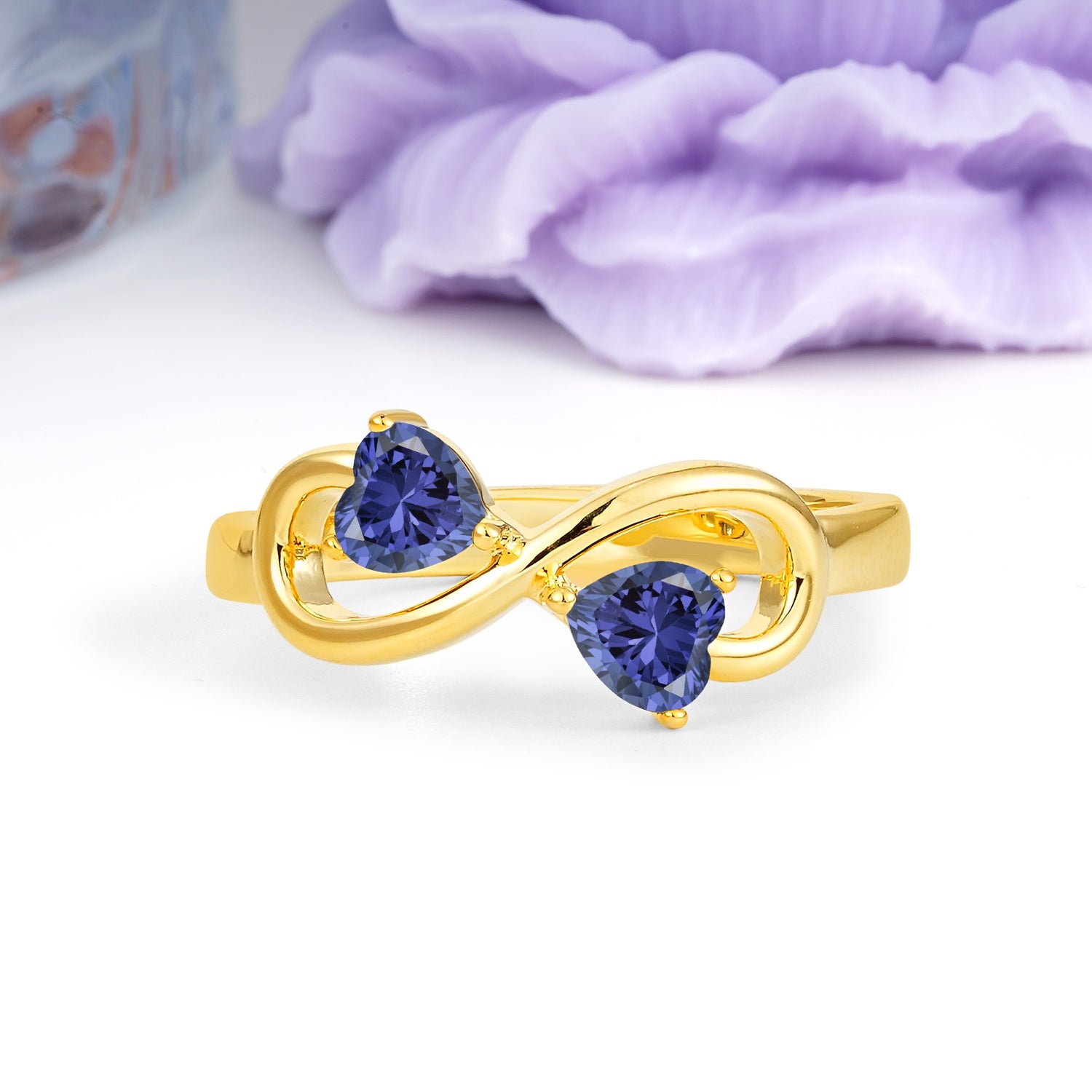 Unique Intertwined 3 Prong Double Heart Cut Tanzanite Engagement Ring - Additional view