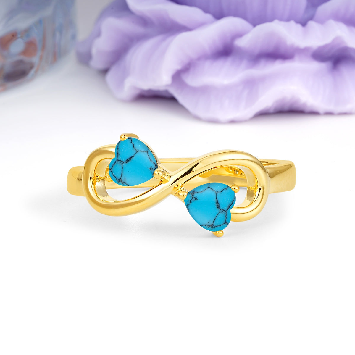 Unique Intertwined 3 Prong Double Heart Cut Turquoise Engagement Ring - Additional view