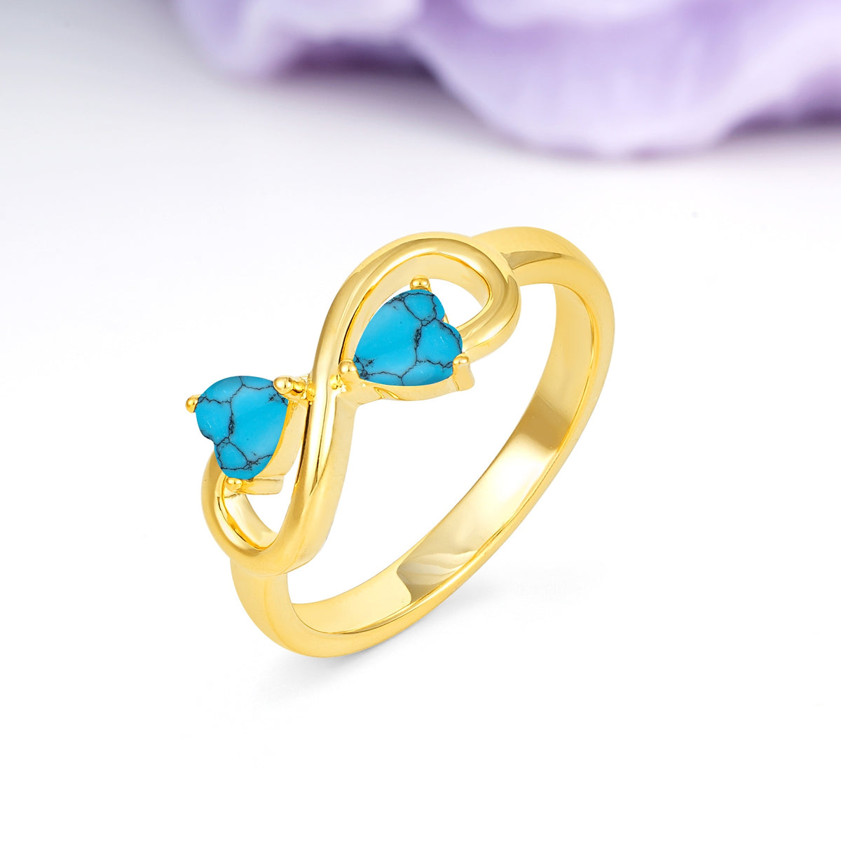 Unique Intertwined 3 Prong Double Heart Cut Turquoise Engagement Ring - Additional view