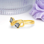 Unique Intertwined 3 Prong Double Heart Cut Black Rutilated Quartz Engagement Ring - Additional view
