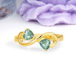 Unique Intertwined 3 Prong Double Heart Cut Moss Agate Engagement Ring - Additional view
