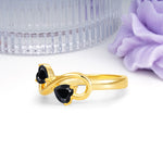 Unique Intertwined 3 Prong Double Heart Cut Black Onyx Engagement Ring - Additional view