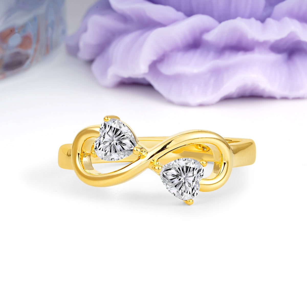 Unique Intertwined 3 Prong Double Heart Cut Lab Diamond Engagement Ring - Additional view