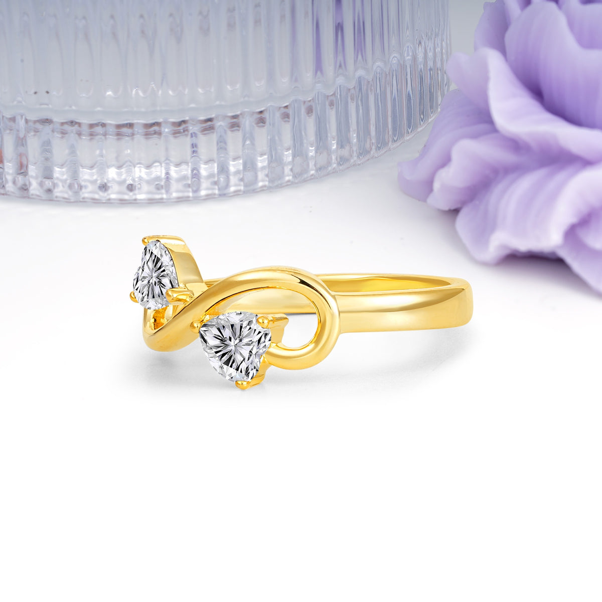 Unique Intertwined 3 Prong Double Heart Cut Lab Diamond Engagement Ring - Additional view
