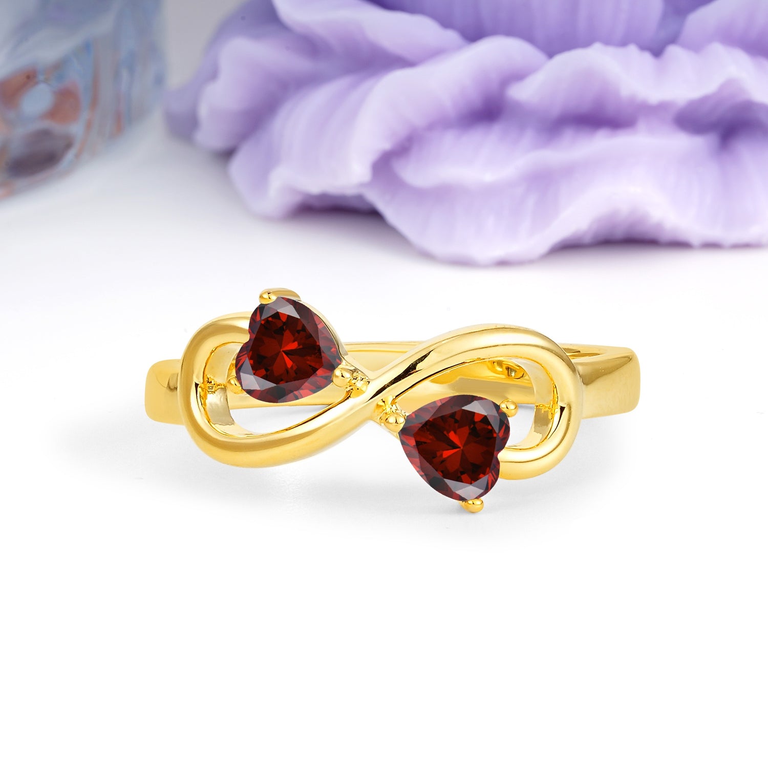 Unique Intertwined 3 Prong Double Heart Cut Garnet Engagement Ring - Additional view