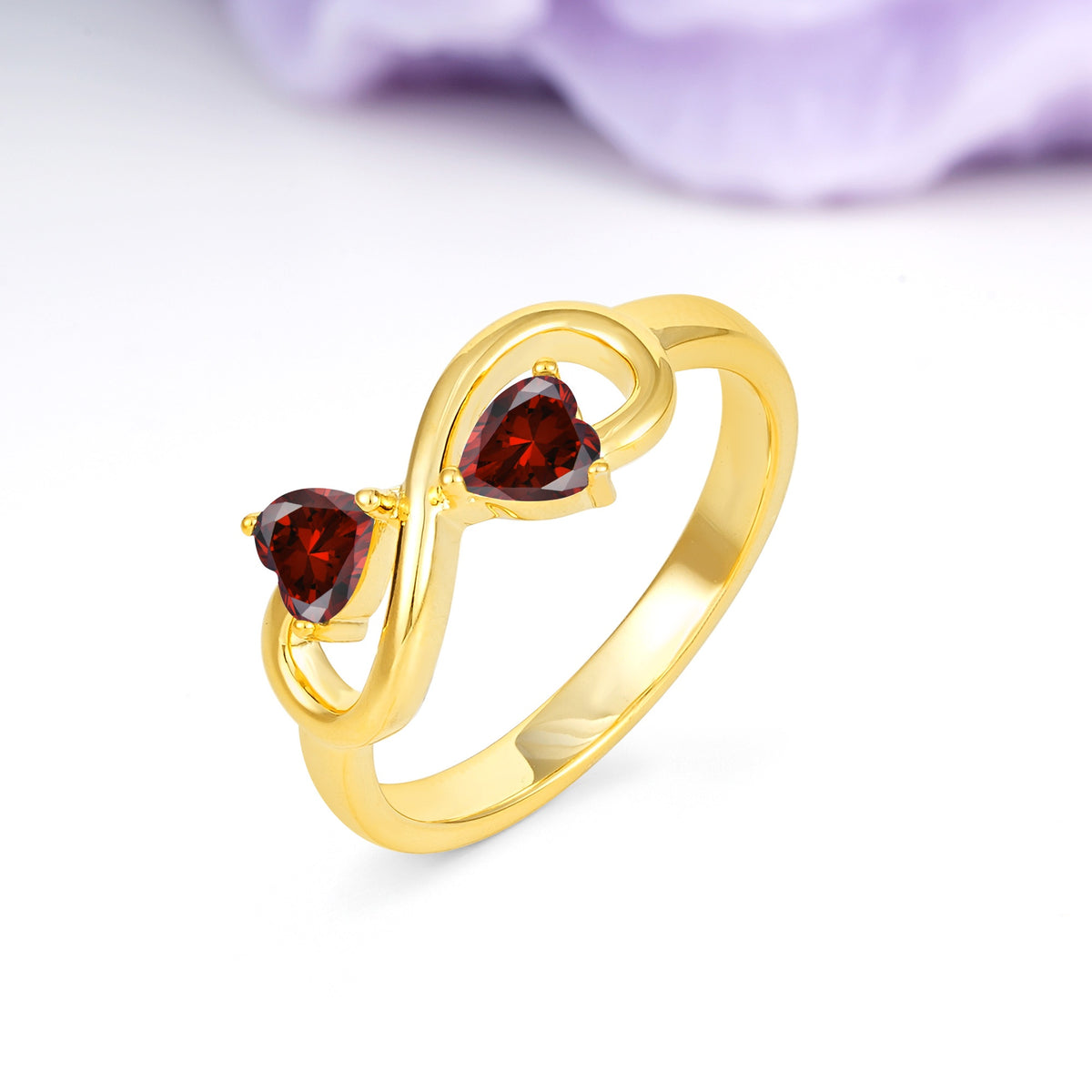 Unique Intertwined 3 Prong Double Heart Cut Garnet Engagement Ring - Additional view