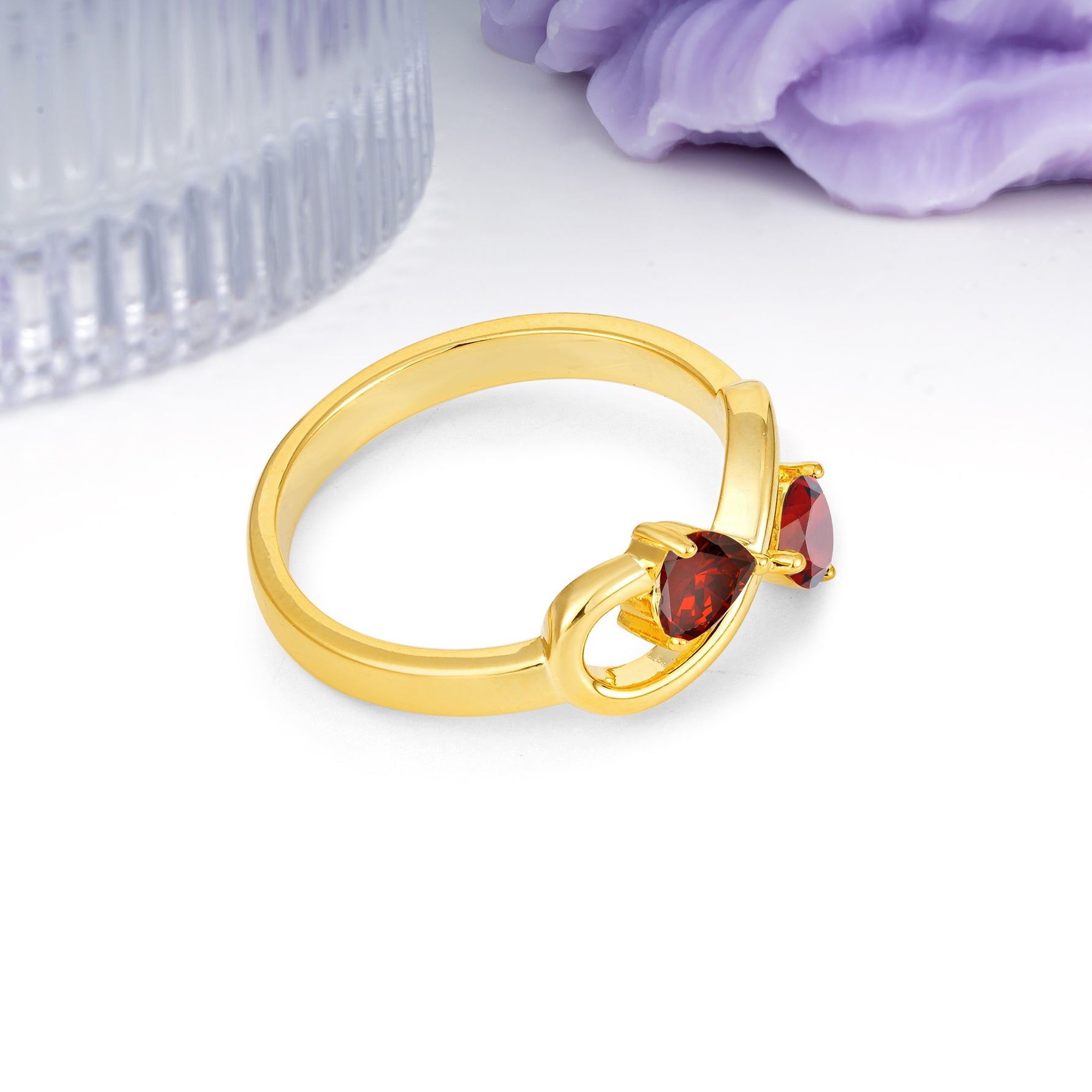 Unique Intertwined 3 Prong Double Heart Cut Garnet Engagement Ring - Additional view