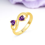 Unique Intertwined 3 Prong Double Heart Cut Amethyst Engagement Ring - Additional view
