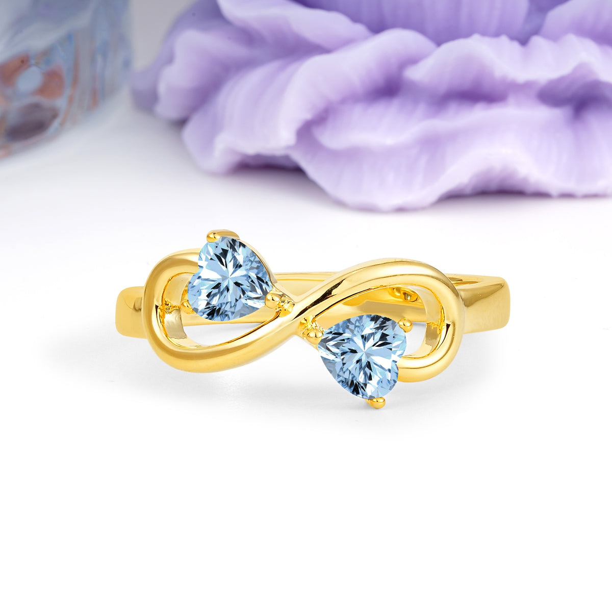 Unique Intertwined 3 Prong Double Heart Cut Aquamarine Engagement Ring - Additional view