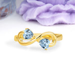 Unique Intertwined 3 Prong Double Heart Cut Aquamarine Engagement Ring - Additional view