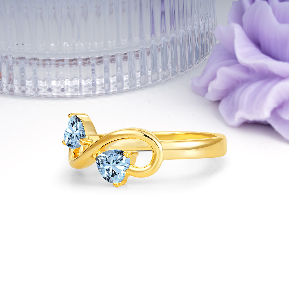 Unique Intertwined 3 Prong Double Heart Cut Aquamarine Engagement Ring - Additional view