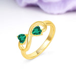 Unique Intertwined 3 Prong Double Heart Cut Emerald Engagement Ring - Additional view