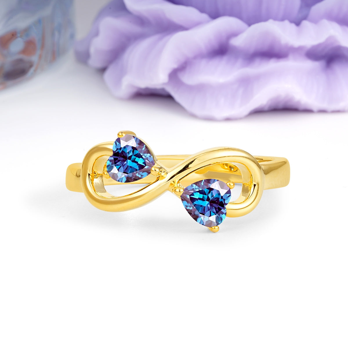 Unique Intertwined 3 Prong Double Heart Cut Alexandrite Engagement Ring - Additional view