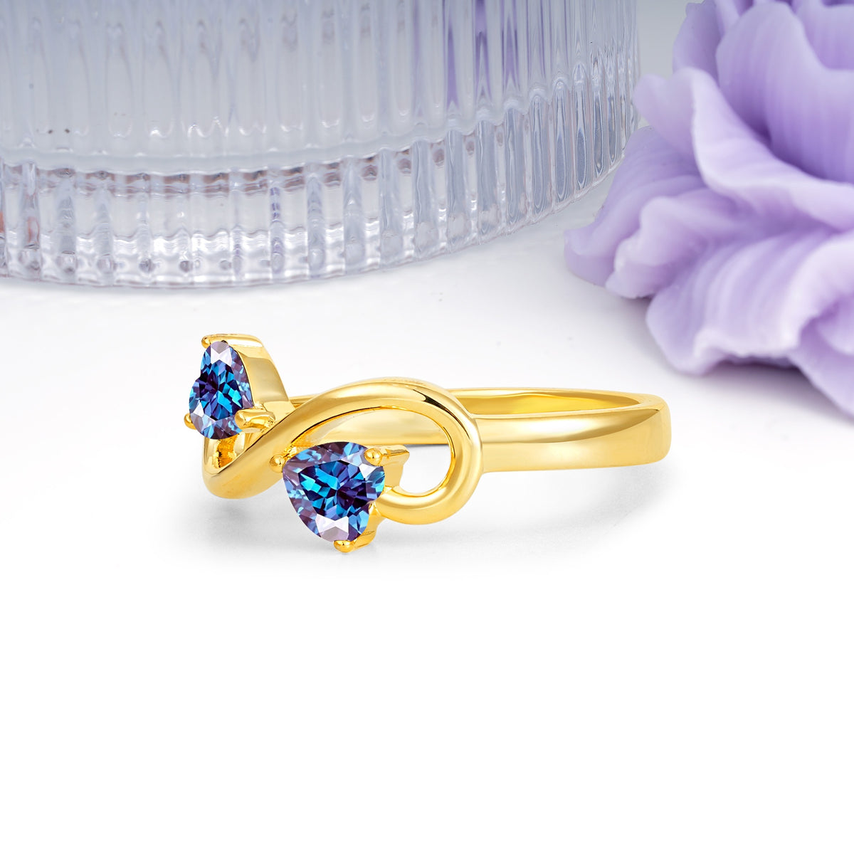 Unique Intertwined 3 Prong Double Heart Cut Alexandrite Engagement Ring - Additional view