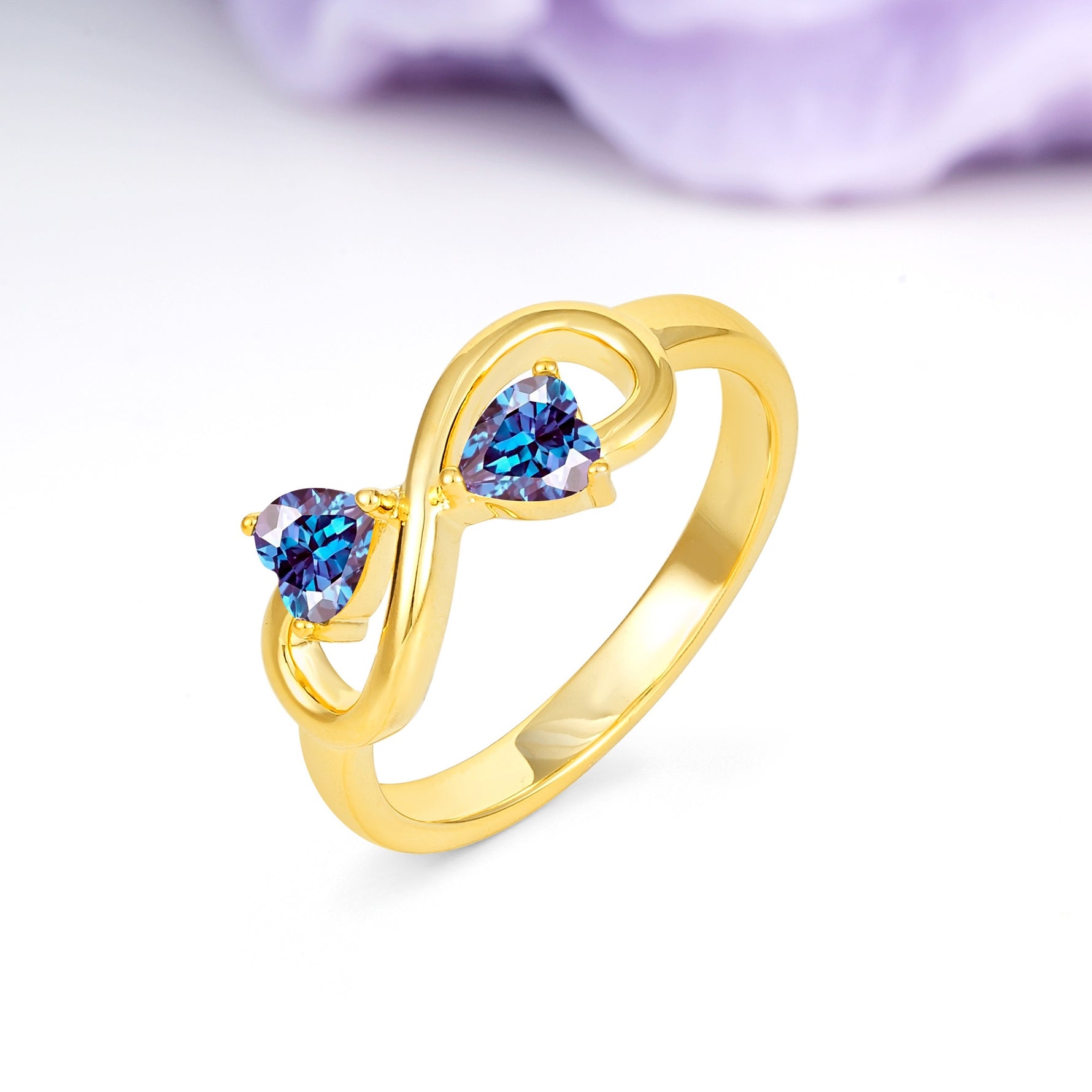 Unique Intertwined 3 Prong Double Heart Cut Alexandrite Engagement Ring - Additional view