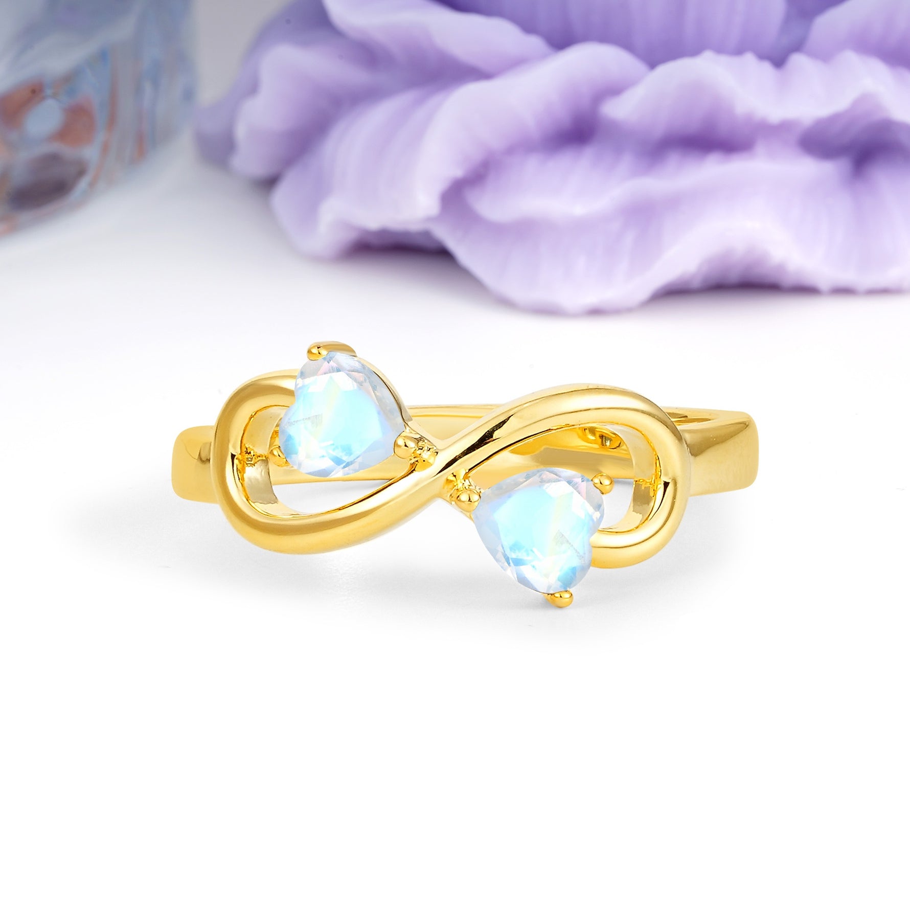Unique Intertwined 3 Prong Double Heart Cut Moonstone Engagement Ring - Additional view