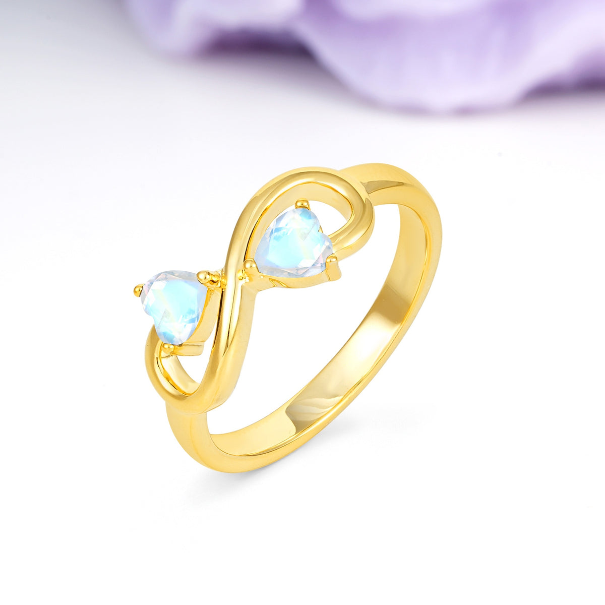 Unique Intertwined 3 Prong Double Heart Cut Moonstone Engagement Ring - Additional view