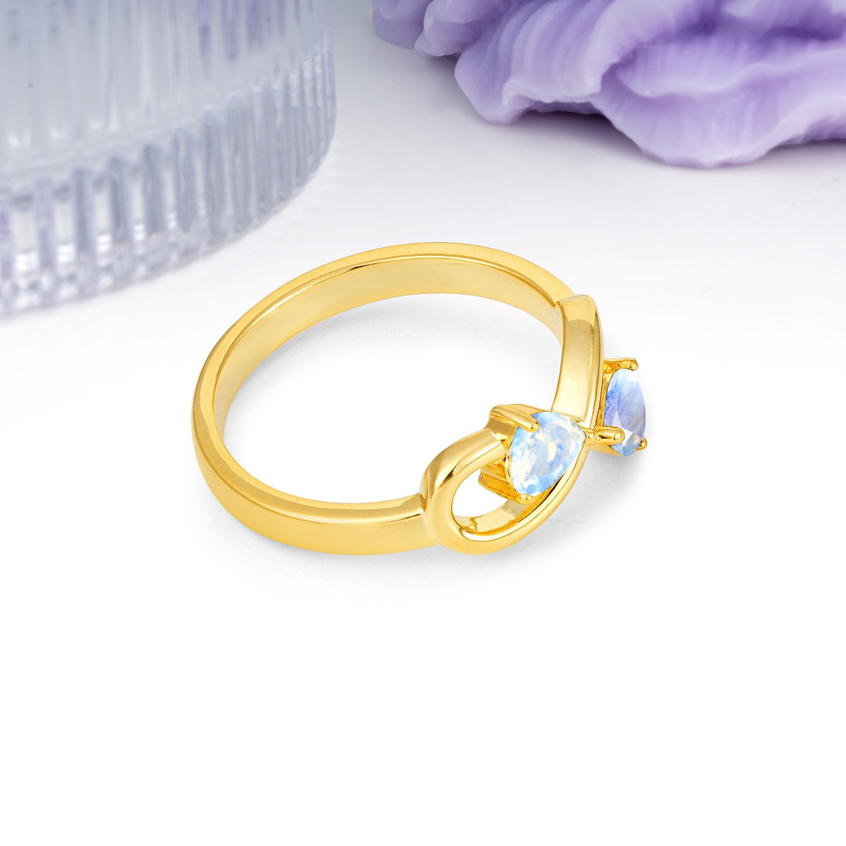 Unique Intertwined 3 Prong Double Heart Cut Moonstone Engagement Ring - Additional view