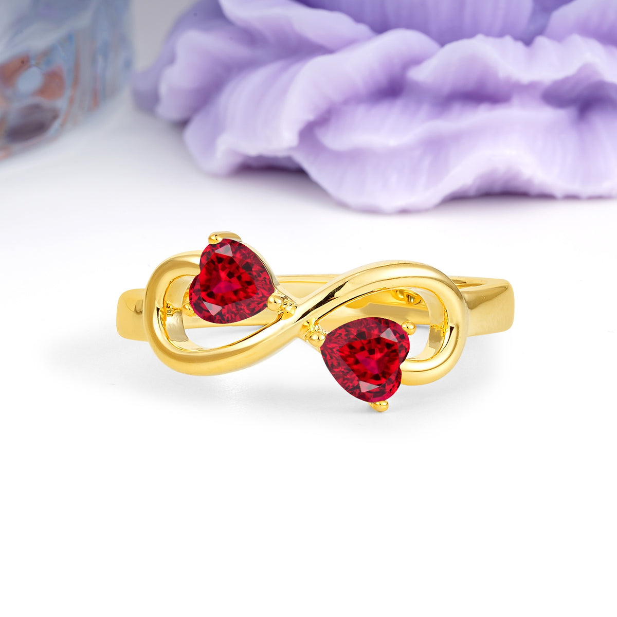 Unique Intertwined 3 Prong Double Heart Cut Ruby Engagement Ring - Additional view
