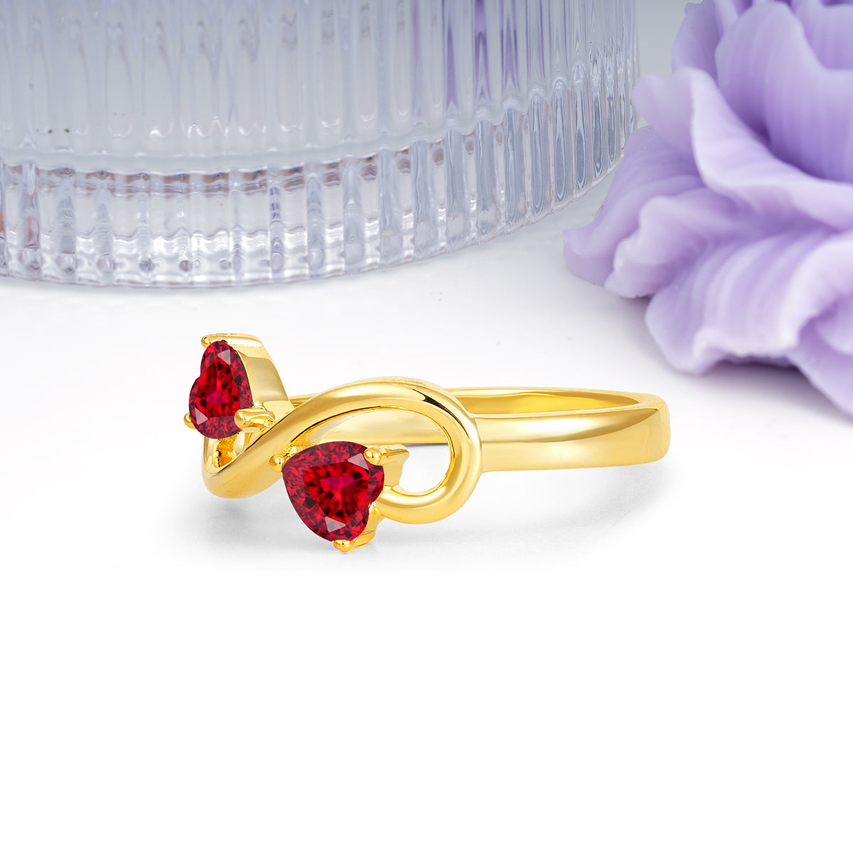 Unique Intertwined 3 Prong Double Heart Cut Ruby Engagement Ring - Additional view